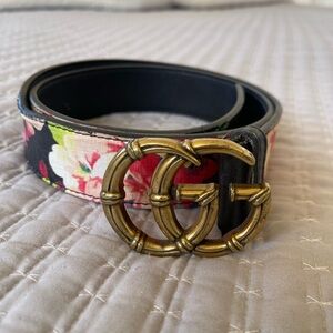 Floral Black Belt with Gold Buckle